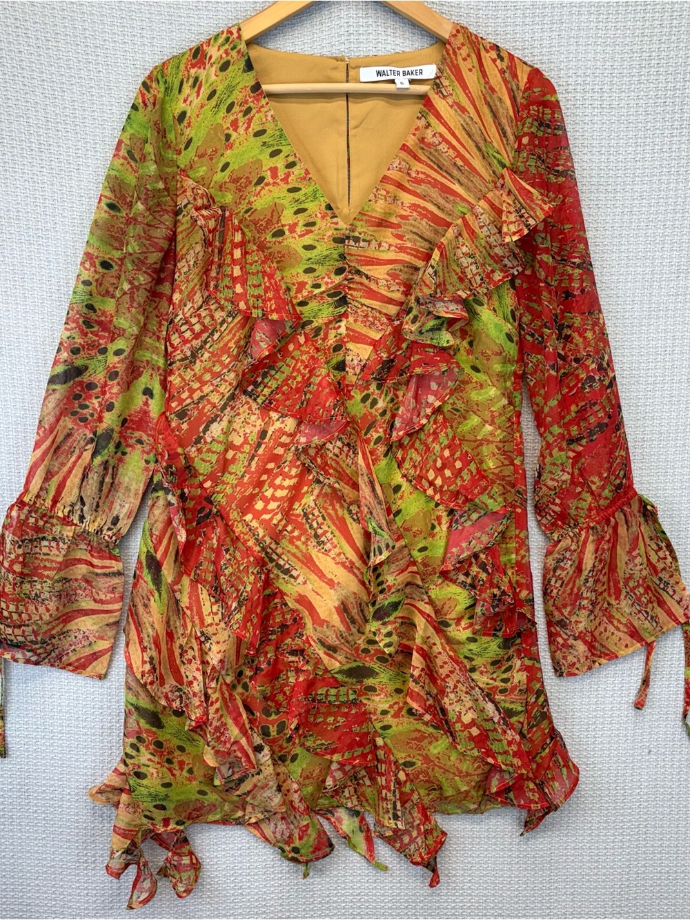 Walter Baker Ruffle Mini Tropical Colorful Dress Size 6 Cocktail Summer Beach